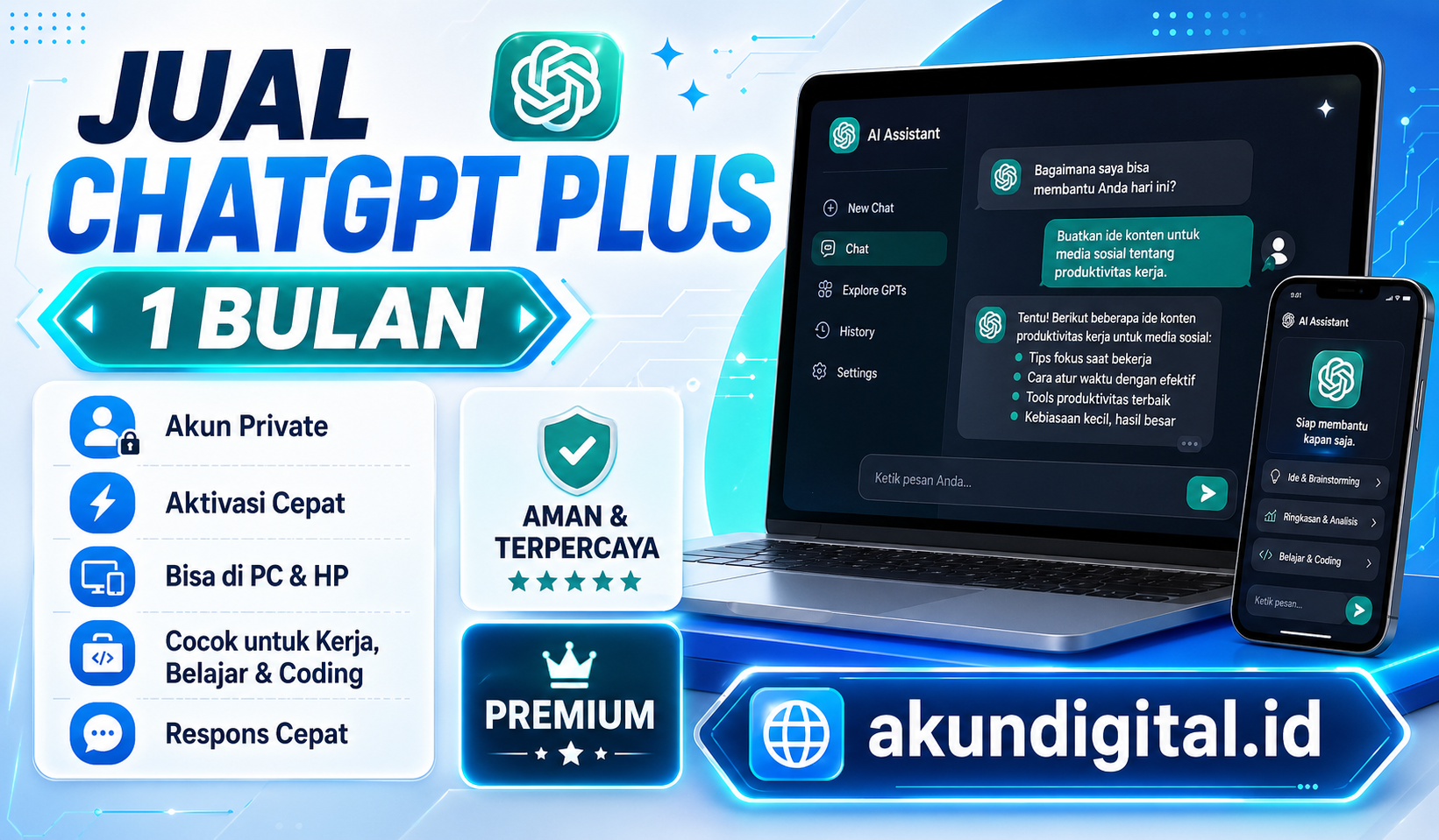 ChatGPT Plus Privat 1 Bulan - Akun